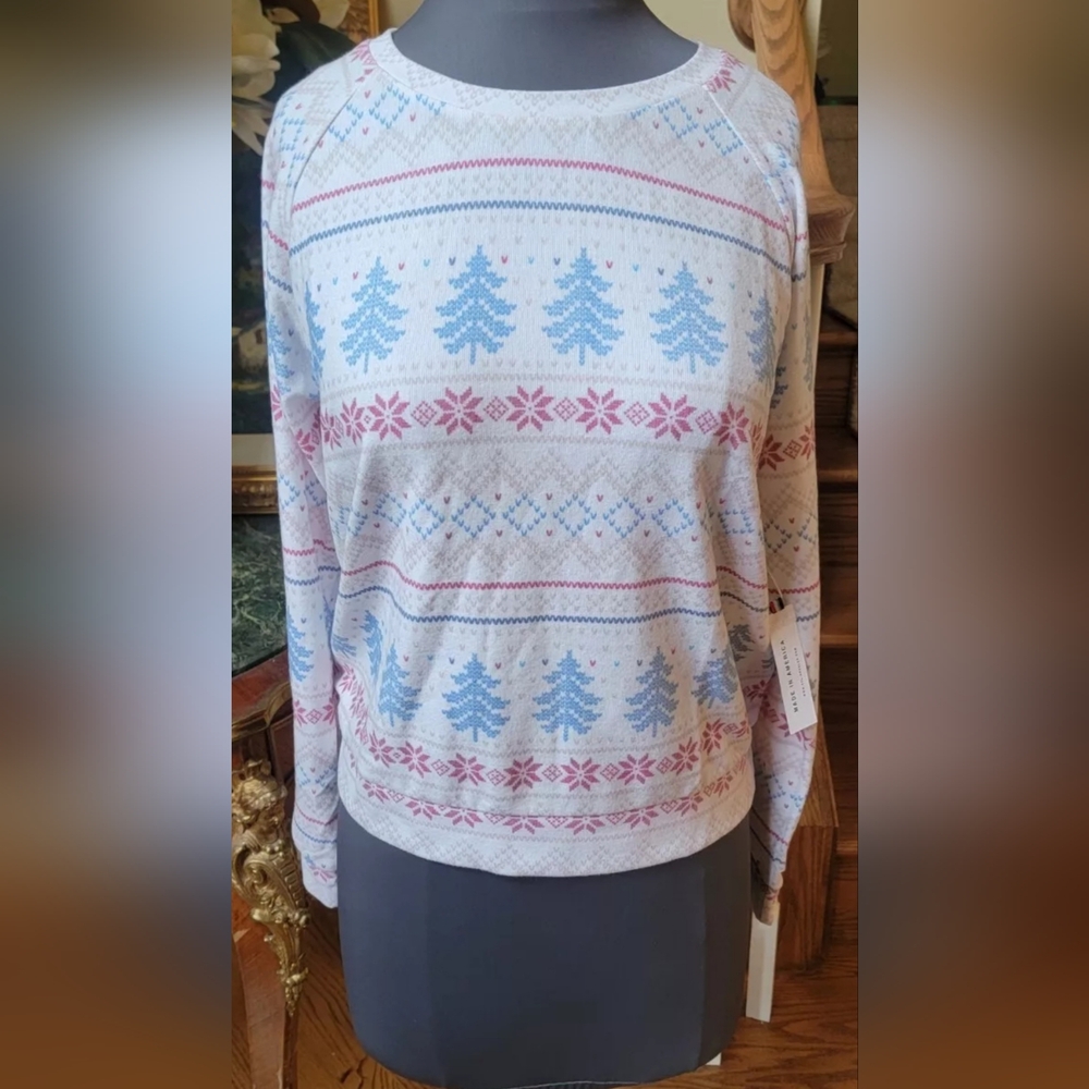 SOL ANGELES SOFT LONG SLEEVE LOUNGE TOP CREAM RED BLUE L